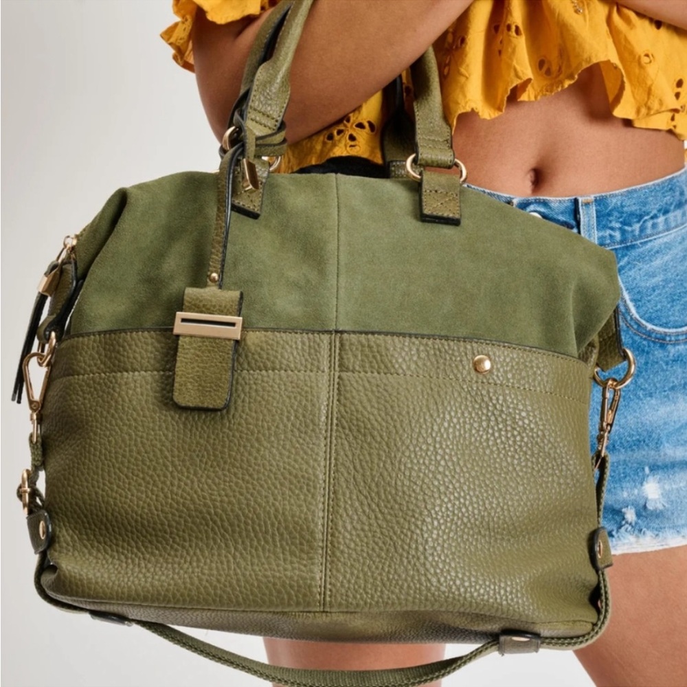 Mods Luxe Satchel Bag Vegan Leather Olive Green